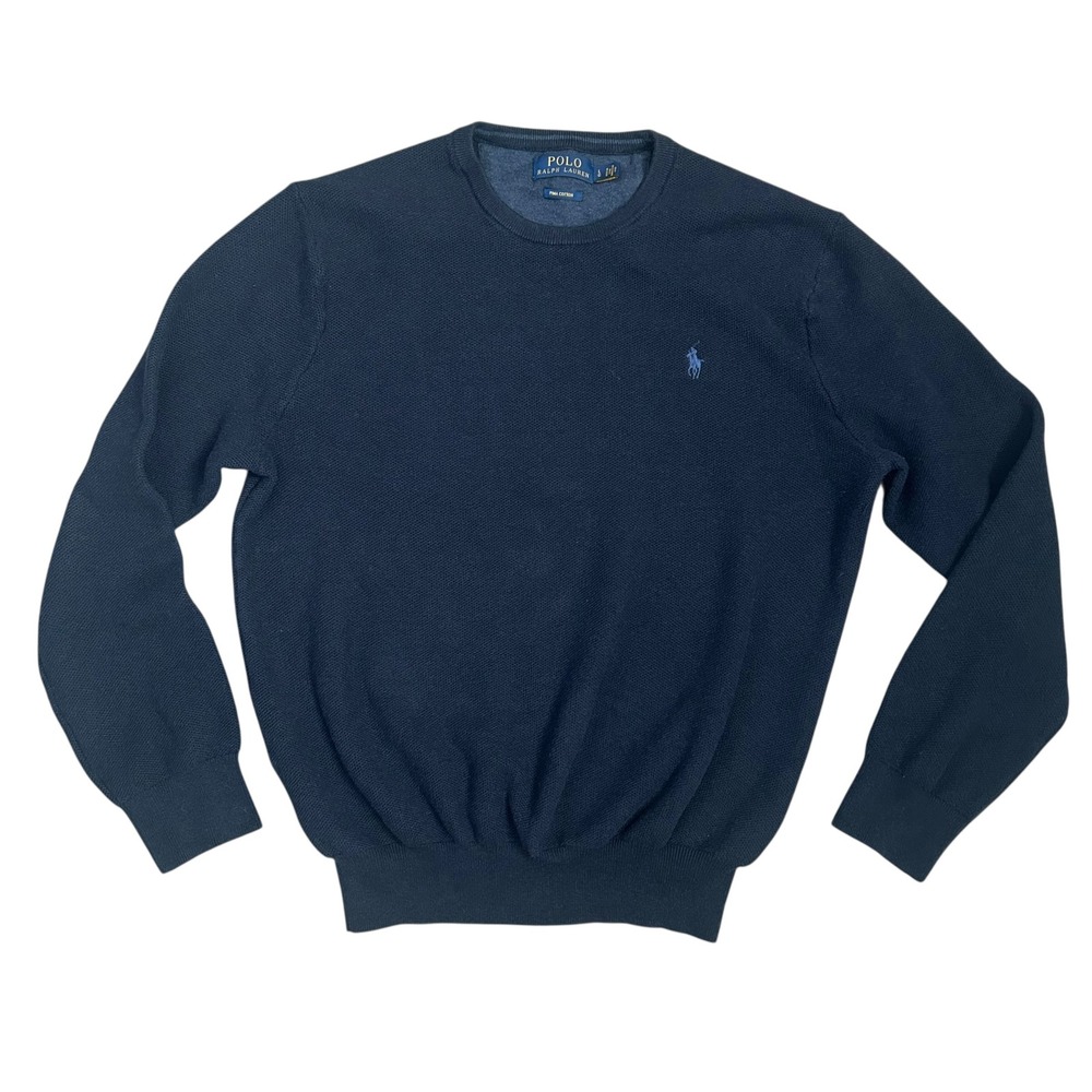 Polo Ralph Lauren Mens Sweater Large Pima Cotton Navy Blue Pony - Picture 3 of 7